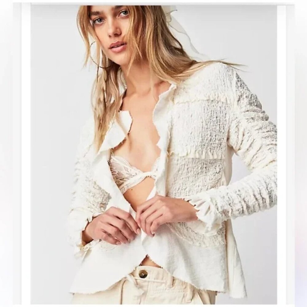 Free People We The Free Demi Vintage-Inspired Ruffle Lace-Adorned Jacket M - Picture 3 of 16